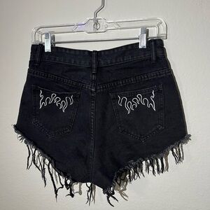 Black Denim Frayed Hem Women's Shorts